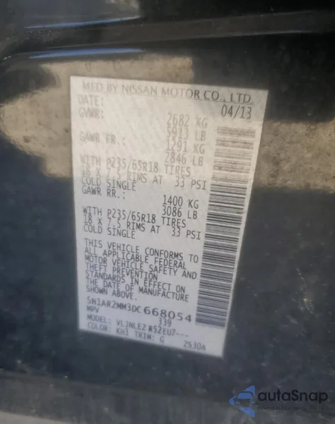 2013 Nissan Pathfinder S from USA, damaged, VIN 5N1AR2MM3DC668054